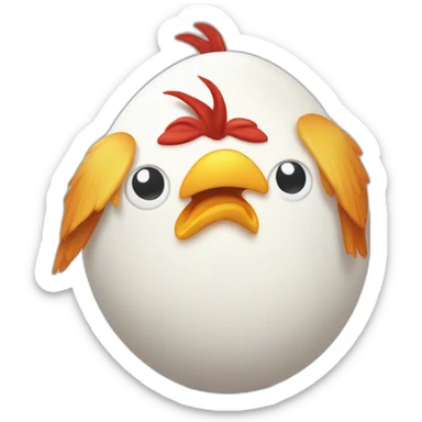 White chicken egg. Lying in his underpants. One arm supports the head, the other holds the floor. The face is playful, there are demon horns on the head. sticker