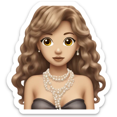 mermaid hime gyaru girl, brown hair, pearl necklace  sticker