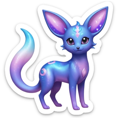Shiny Iridescent Nebulae Espeon-Umbreon-Sylveon-Dragonair-Fakémon-hybrid-creature (full body)  with a galaxy-dust-flowing-gradient-tail sticker