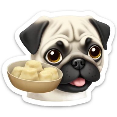 Black pug eating Chinese food dumplings  sticker