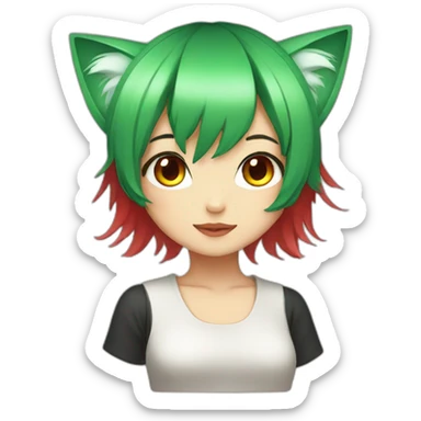 Neko girl with green hair and red eyes sticker