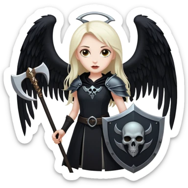 Necromancer girl with wings, a scythe and shield sticker