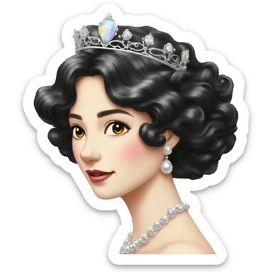 Regal pretty lady crown vintage with long iridescent black and silver hair wavy black hair pearl crown iridescent sticker