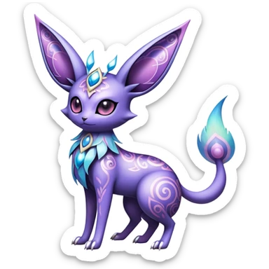 Shiny Exotic Badass Ethereal Royal Mysterious Gothic Noibat-Espeon-Umbreon-Sylveon-Pokémon-Fakémon-hybrid-creature (full body) with intricate pattern-markings sticker