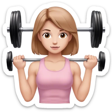 girl with straight light brown hair in light pink top lifting weights in gym  sticker