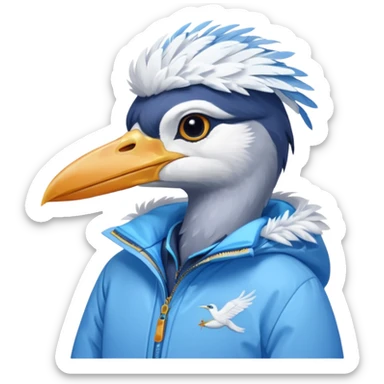  bird heron wearing a ski jacket  sticker