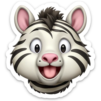 Cinematic Cute Yawning Zebra Portrait Emoji, Head tilted slightly with a dramatic, wide-open yawn, showcasing a soft, downy striped Fur with gently drooping ears and round eyes barely open in drowsy contentment, Simplified yet irresistibly adorable features, highly detailed, glowing with a soft, cozy glow, high shine, relaxed yet expressive, stylized with a touch of savannah charm, bright and endearing, soft glowing outline, capturing the essence of a sleepy yet affectionate zebra, so drowsy it feels like it could stretch out of the screen and curl up for a nap! sticker