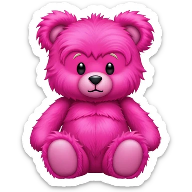 Realistic isolated big full length fluffy hot pink long fuzzy hair valentines Day stuffed Teddy Bear sitting up mood devil  sticker