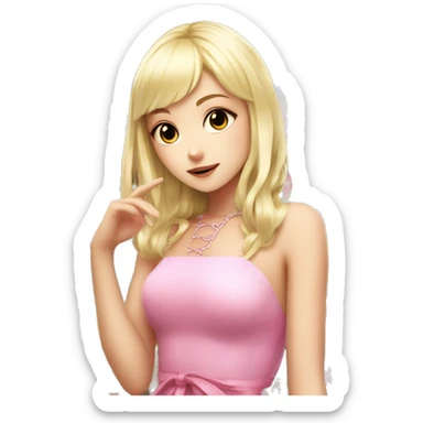 anime girl with blond hair, pink harajuku dress and mojito in her hand sticker