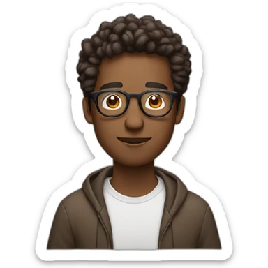 brown guy with transparent specs wearing airpods in front of macbook sticker