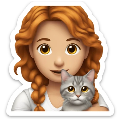 Mädchen mit heller Hautfarbe mit braunem, lockigen Haar mit einer Katze auf dem Arm mit weißem Fell und schwarzen und orangenen Flecken  sticker