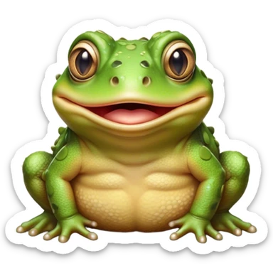 Cinematic Comical Toad Portrait Emoji, Head tilted dramatically with an exaggeratedly amused expression, featuring a robust, bumpy body with wide, comically expressive eyes full of playful disbelief and a quirky, textured face, Simplified yet hilariously expressive features, highly detailed, glowing with a slightly sassy woodland glow, high shine, dramatic yet playful, stylized with an air of quirky amphibian mischief, soft glowing outline, capturing the essence of a meme-worthy toad that looks ready to side-eye its way into viral fame! sticker