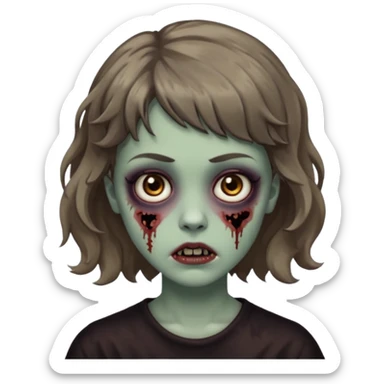 Cabelo ondulado  um pouco cheio e franja curta  Olhos marrons e pequenos e feita d ezumbi sticker