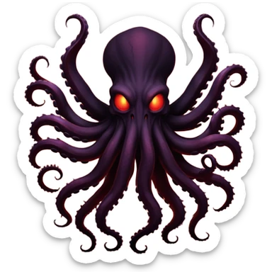 Large dark silhouette of a monster with multiple tentacles against a glowing red sky. sticker