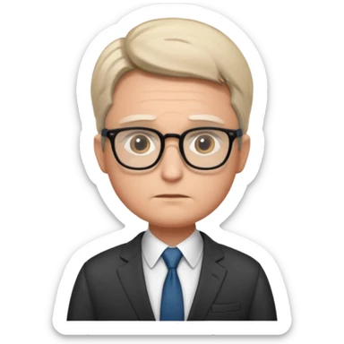 Illustrate Gus in a business suit with glasses, hands folded & serious gaze. sticker