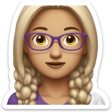 a girl with a half of her hair purple and the other brown. white skin and glasses  sticker