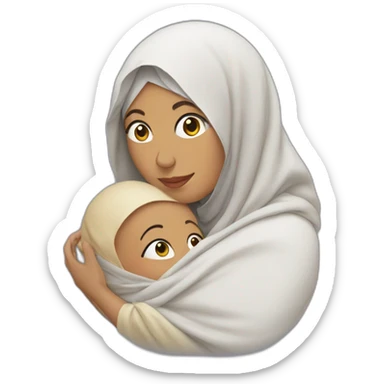 A Muslim mother holding her baby in a shroud sticker