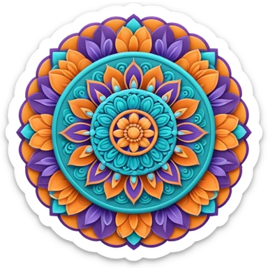 Turquoise, orange and violet mandala sticker