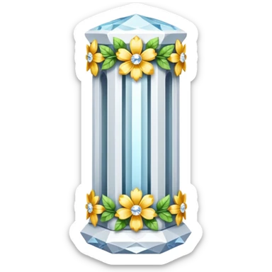 generate beautiful white crystal pillar intricate front view more beautiful with flowers wrapping around the pillar make the pillar made of diamond sticker