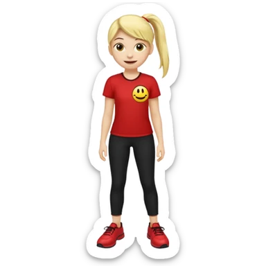 A smiley yellow emoji (like 😊) with a ponytail, red shirt, big breasts, black pants, ass and red shoes sticker
