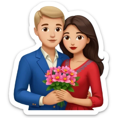 Kissing Couple traveling in Montenegro russian man and elegant  Latina girl delicate flowers and mountains in the background  sticker