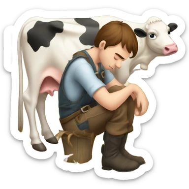 Farm boy milking cow but he is sad sticker