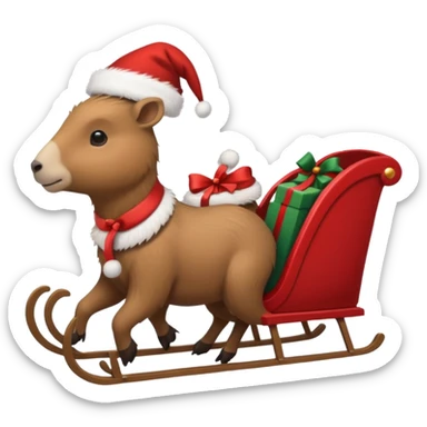  capybaras pulling a sleigh with santa hats sticker