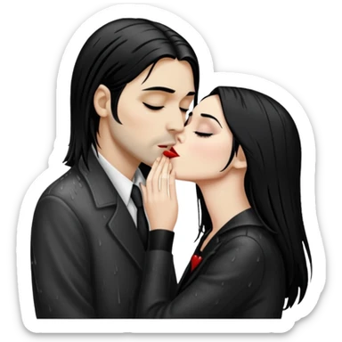 Realistic morticia addams kissing sweetly Kurt Cobain in the rain. sticker