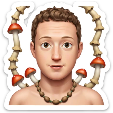 Mark Zuckerberg wearing a necklace made of mushrooms sticker