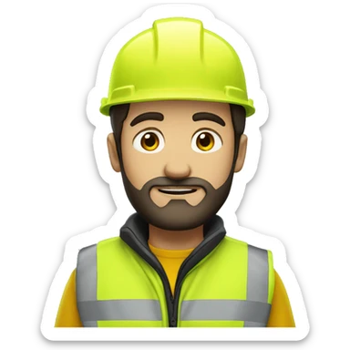 man with dark hair and beard and yellow hi vis vest sticker