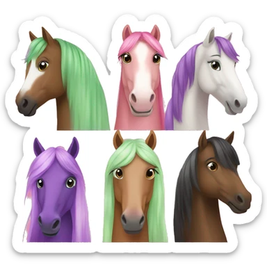Create a emoji about three horses green, pink and purple and they are femmes  sticker