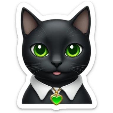 Black cat sitting with Green eyes and a White stein only on the chest  sticker