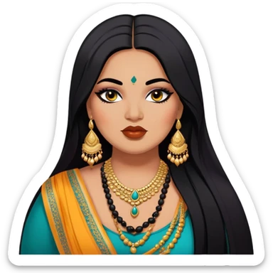 big plus size, medium deep skin, long black hair, baddie,pretty, makeup, lipgloss, black eyeliner, loose dupatta, indian
 sticker