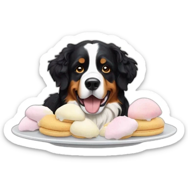 Bernese mountain dog eating meringues and double cream sticker