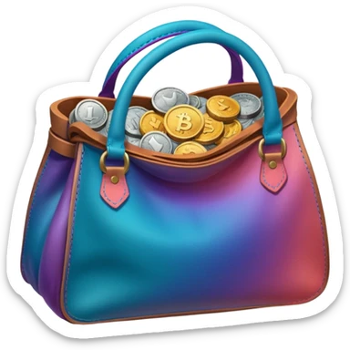 Coins inside brown leather bag, make bag always brown

Change coins color in in gradient of turquoise, blue, pink, purple, and coral sticker