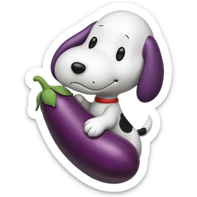 Black and white Snoopy with an eggplant sticker