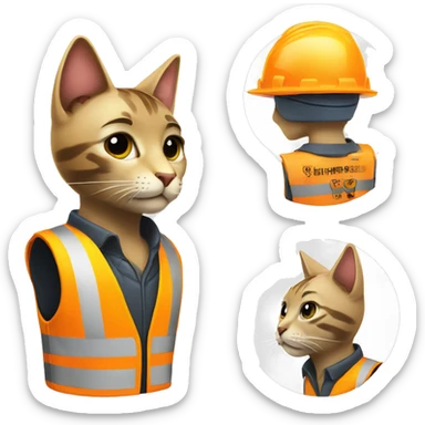 Construction Cat with high visibility vest and hard hat futuristic  sticker