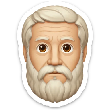 Plato with a flowing beard, wise and calm look, ancient Greek philosopher, iOS emoji style, clean and modern flat design sticker