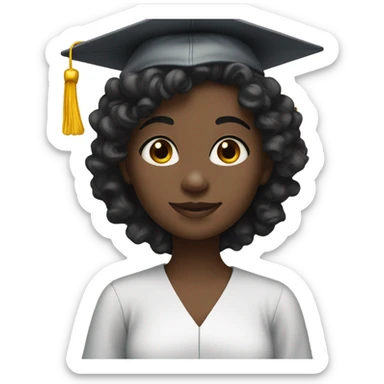 girl with dark skin long black curly hair and dark brown eyes with graduation cap and attire sticker