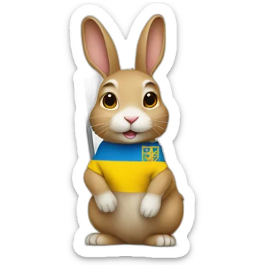 rabbit in a Ukrainian flag sticker