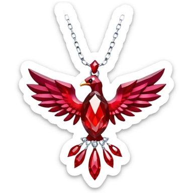ruby pendant pulsing with cosmic light, like a phoenix’s spark sticker