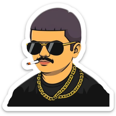 El Chapo drug lord with sunglasses and gold chains smoking weed sticker