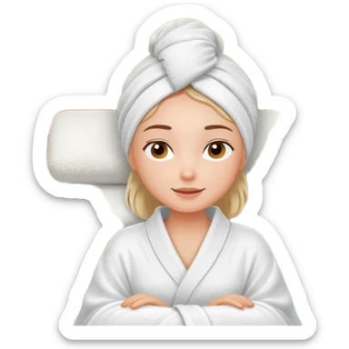 spa A contented and relaxed girl with a towel on her head in a white robe lies on a couch. The icon displays the couch and the girl in full three-quarter view. sticker