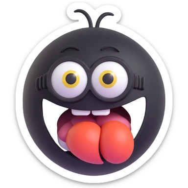 3d sphere with a cute minion face, sticking out tongue sticker