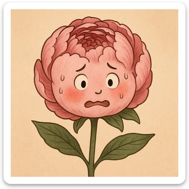 round pink peony flower, rosy cheeks, nervous expression sticker
