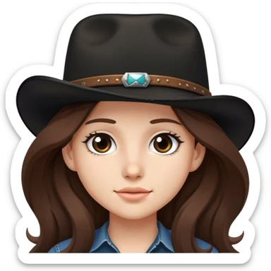 Long brown hair teen girl with black cowboy hat sticker