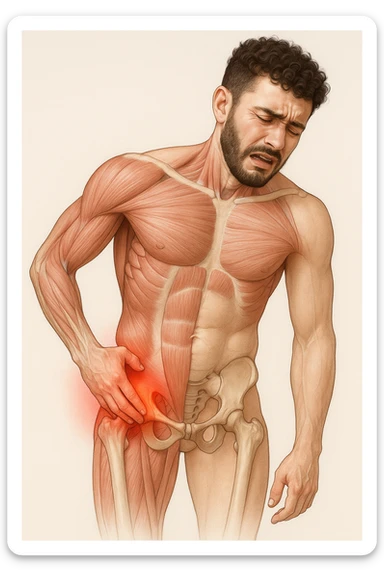 Uomo con dolore per via dei suoi fianchi asimmetrici vista anatomica immagine realistica in 3D sticker