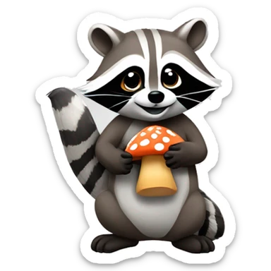 A Raccoon holding a mushroom ￼ sticker
