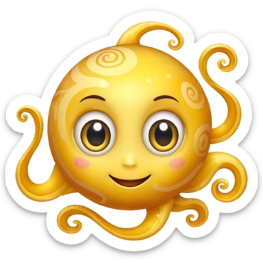 fantasy yellow planet with swirls and a cute smiling face with big eyes sticker