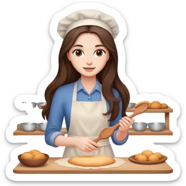 beautiful pale brunette girl with long hair baking sticker